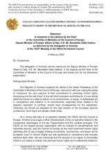Statement by the Delegation of Armenia in response to the address by the Chair of the Committee of the Ministers of the Council of Europe, Deputy Minister of Foreign Affairs of Italy, H.E. Mr. Benedetto Della Vedova