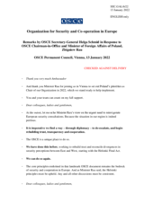 Remarks by OSCE Secretary General Helga Schmid in response to OSCE Chairman-in-Office and Minister of Foreign Affairs of Poland, Zbigniew Rau Remarks by OSCE Secretary General Helga Schmid in response to OSCE Chairman-in-Office and Minister of Foreign Affairs of Poland, Zbigniew Rau