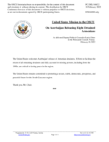 Statement by the Delegation of the United States of America on the High-level meeting held via video teleconference on 4 February and the release of eight Armenian prisoners of war on 7 February 2022