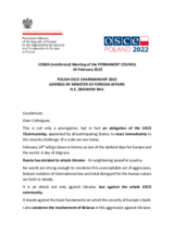 Address by OSCE Chairman-in-Office and Minister for Foreign Affairs of Poland Zbigniew Rau