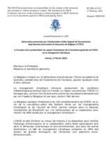 Déclaration prononcée par l'Ambassadeur Didier Nagant de Deuxchaisnes Représentant permanent du Royaume de Belgique à l'OSCE à l'occasion de la présentation du rapport thématique de la Secrétaire-générale de l’OSCE sur le changement climatique
