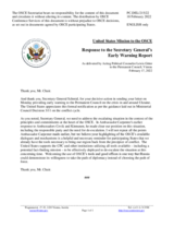 Statement by the Delegation of the United States of America in response to the letter from the Secretary General concerning early warning with regard to the situation in and around Ukraine and the wider region