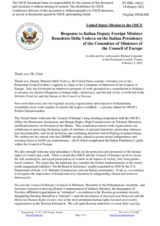 Statement by the Delegation of the United States of America in response to the address by the Chair of the Committee of the Ministers of the Council of Europe, Deputy Minister of Foreign Affairs of Italy, H.E. Mr. Benedetto Della Vedova