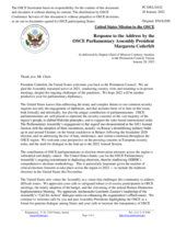 Statement by the Delegation of the United States of America in response to the Presentation by the president of the OSCE Parliamentary Assembly, Ms. Margareta Cederfelt
