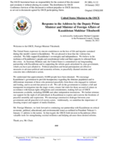 Statement by the Delegation of the United States of America in response to the address by Deputy Prime Minister and Minister of Foreign Affairs of Kazakhstan, H.E. Mr. Mukhtar Tileuberdi