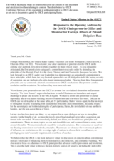 Statement by the Delegation of the United States of America in response to the address by OSCE Chairman-in-Office and Minister for Foreign Affairs of Poland Zbigniew Rau at the OSCE Permanent Council, Vienna, 13 January 2022