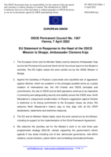 Statement by the French EU Presidency in response to the report by the Head of the OSCE Mission to Skopje, Ambassador Clemens Koja