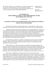 Statement by the Slovenian EU Presidency in response to the address by the three Personal Representatives of the Chairperson-in-Office on tolerance and non-discrimination