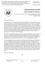 Statement by the Delegation of the United States of America on the Summit for Democracy, held via video teleconference on 9 and 10 December 2021