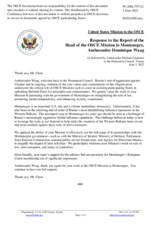 Statement by the Delegation of the United States of America in response to the report by the Head of the OSCE Mission to Montenegro, Dominique Waag