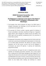 Statement by the French EU Presidency in response to the report by the Head of the OSCE Centre in Ashgabat, Mr. John MacGregor