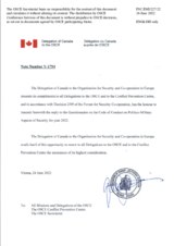 Response by the Delegation of Canada to the Questionnaire on the Code of Conduct on Politico-Military Aspects of Security