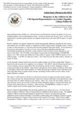 Statement by the Delegation of the United States of America in response to the address by the Special Representative of the OSCE Chairman-in-Office on Gender, Ms. Liliana Palihovici 