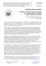 Statement by the Delegation of the United States of America in response to the presentation by the Secretary General of the Annual Progress Report on the Implementation of the OSCE 2004 Action Plan for the Promotion of Gender Equality