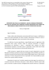 Intervento dell’Italia alla Riunione n. 1382 del Consiglio permanente dell’OSCE sul rapporto della Missione di esperti indipendenti nell’ambito del Meccanismo di Mosca invocato da 45 stati partecipanti dell’OSCE