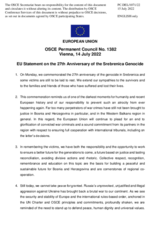 Statement by the Czech EU Presidency on the 27th anniversary of the Srebrenica genocide, observed on 11 July 2022