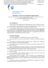 Statement by the Delegation of Ukraine on the Russian Federation’s ongoing aggression against Ukraine: attacks on civilians, civilian infrastructure and violations of humanitarian law