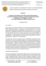 Statement by the Delegation of Armenia in response to the addresses by the Personal Representatives of the OSCE Chairman-in-Office on Tolerance and Non-discrimination