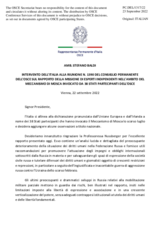 Intervento dell’Italia sul rapporto della missione di esperti indipendenti nell’ambito del Meccanismo di Mosca invocato da 38 stati partecipanti dell’OSCE