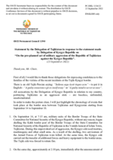 Statement by the Delegation of Tajikistan in response to the statement by the Delegation of Kyrgyzstan on the pre-planned act of military aggression by the Republic of Tajikistan against the Kyrgyz Republic