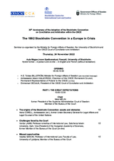 Programme of 30th Anniversary Seminar of the Convention on Conciliation and Arbitration within the OSCE