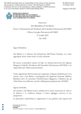 Intervento della Repubblica di San Marino Punto 2. Presentazione del Presidente dell’Assemblea Parlamentare dell’OSCE