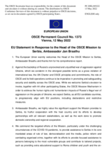 Statement by the French EU Presidency in response to the report by the Head of the OSCE Mission in Serbia, Ambassador Jan Braathu
