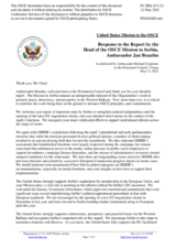 Statement by the Delegation of the United States of America in response to the report by the Head of the OSCE Mission in Serbia, Ambassador Jan Braathu