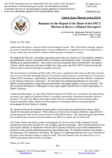 Statement by the Delegation of the United States of America in response to the report by the Head of the OSCE Mission in Kosovo, Ambassador Michael Davenport