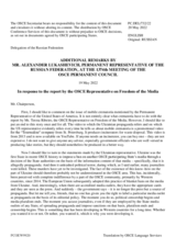 Additional remarks by the Delegation of the Russian Federation in response to the report by the OSCE Representative on Freedom of the Media, Ms. Teresa Ribeiro