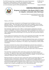 Statement by the Delegation of the United States of America in response to the report by the Head of the OSCE Centre in Ashgabat, Mr. John MacGregor