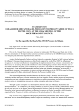 Statement by the Delegation of Italy in response to the report by the Head of the OSCE Presence in Albania, Ambassador Vincenzo Del Monaco