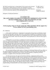 Statement by the Delegation of the Russian Federation on ongoing crimes by Ukraine against the civilian population with the support of a Western alliance of OSCE participating States