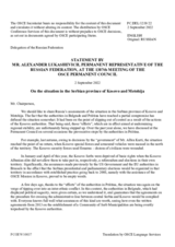 Statement by the Delegation of the Russian Federation on the latest developments of the situation in Kosovo and Metohija