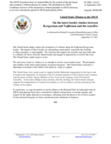 Statement by the Delegation of the United States of America on the latest border clashes between Kyrgyzstan and Tajikistan, and the associated ceasefire