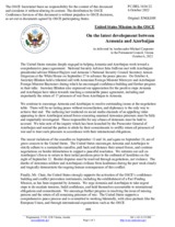 Statement by the Delegation of the United States of America on latest developments between Armenia and Azerbaijan