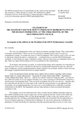 Statement by the Delegation of the Russian Federation in response to the address by the President of the OSCE Parliamentary Assembly, H.E. Ms. Margareta Cederfelt