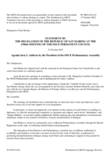 Statement by the Delegation of San Marino in response to the address by the President of the OSCE Parliamentary Assembly, H.E. Ms. Margareta Cederfelt