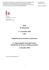 Statement by H.E. Dominique Hasler, Minister of Foreign Affairs, Education and Sport