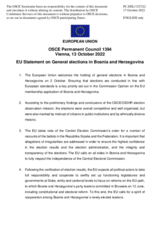 Statement by the Czech EU Presidency on general election in Bosnia and Herzegovina, held on 2 October 2022