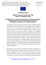 Statement by the Czech EU Presidency in response to the report by the Special Representative of the OSCE Chairman-in-Office on Combating Corruption, Ms. Anita Ramasastry