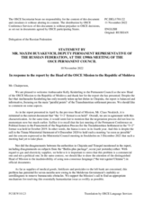 Statement by the Delegation of the Russian Federation in response to the report by the Head of the OSCE Mission to Moldova, Ambassador Kelly Keiderling