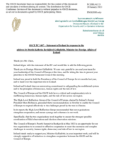 Statement by the Delegation of Ireland in response to the address by the Chair of the Committee of Ministers of the Council of Europe, Minister for Foreign Affairs of Iceland, H.E. Ms. Thórdís Kolbrún Reykfjörd Gylfadóttir