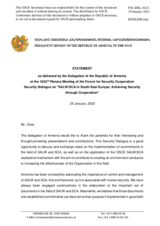 Statement by the Delegation of Armenia on the Security dialogue on Small Arms and Light Weapons and Stockpiles of Conventional Ammunition in South-East Europe