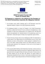 Statement by the Swedish EU Presidency in response to the address by the President of the OSCE Parliamentary Assembly, Ms. Margareta Cederfelt