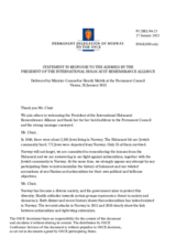Statement by the Delegation of Norway in response to the address by the President of the International Holocaust Remembrance Alliance, Ambassador Ann Bernes