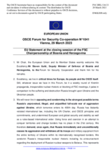 Statement by the Swedish EU Presidency in response to the statement by H.E. Mr. Slaven Galić, Deputy Minister of Defence of Bosnia and Herzegovina