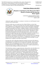 Statement by the Delegation of the United States of America in response to the report by the Head of the OSCE Mission to Bosnia and Herzegovina, Ambassador Brian Aggeler