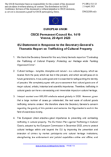 Statement by the Swedish EU Presidency in response to the Secretary General’s Thematic report on “Combating the trafficking of cultural Property: Protecting our heritage while tackling organized crime”