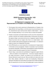 Statement by the Swedish EU Presidency in response to the report by the OSCE Representative on Freedom of the Media, Ms. Teresa Ribeiro